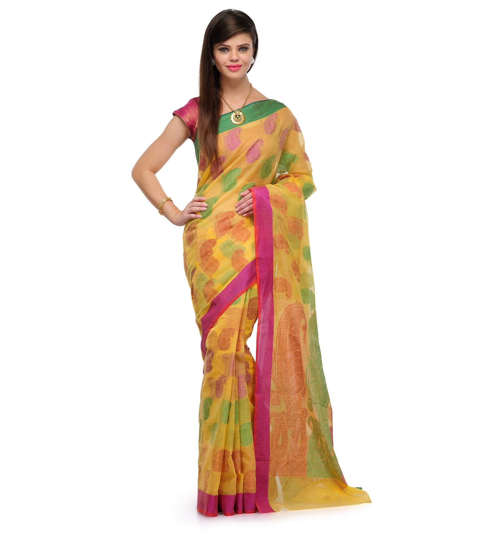 Mustard Kota Cotton Banarasi Saree