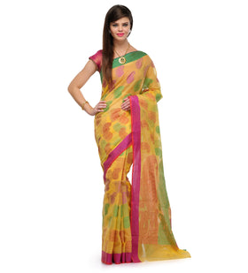 Mustard Kota Cotton Banarasi Saree