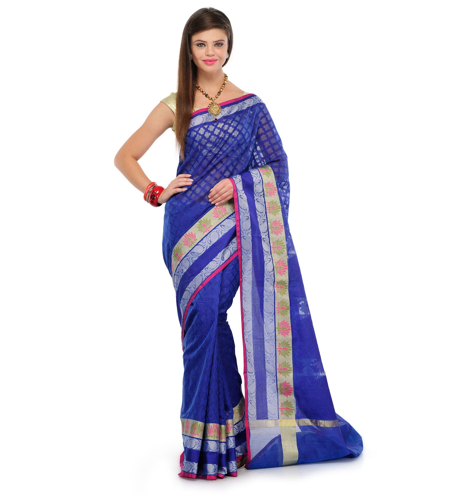 Navy Blue Supernet Banarasi Saree