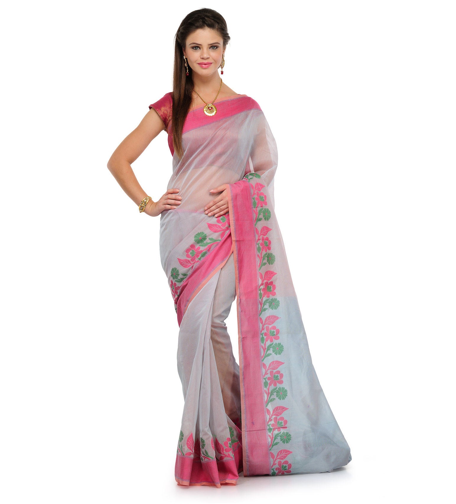 Grey Supernet Banarasi Saree