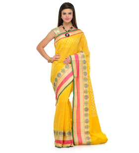 Yellow Supernet Banarasi Saree