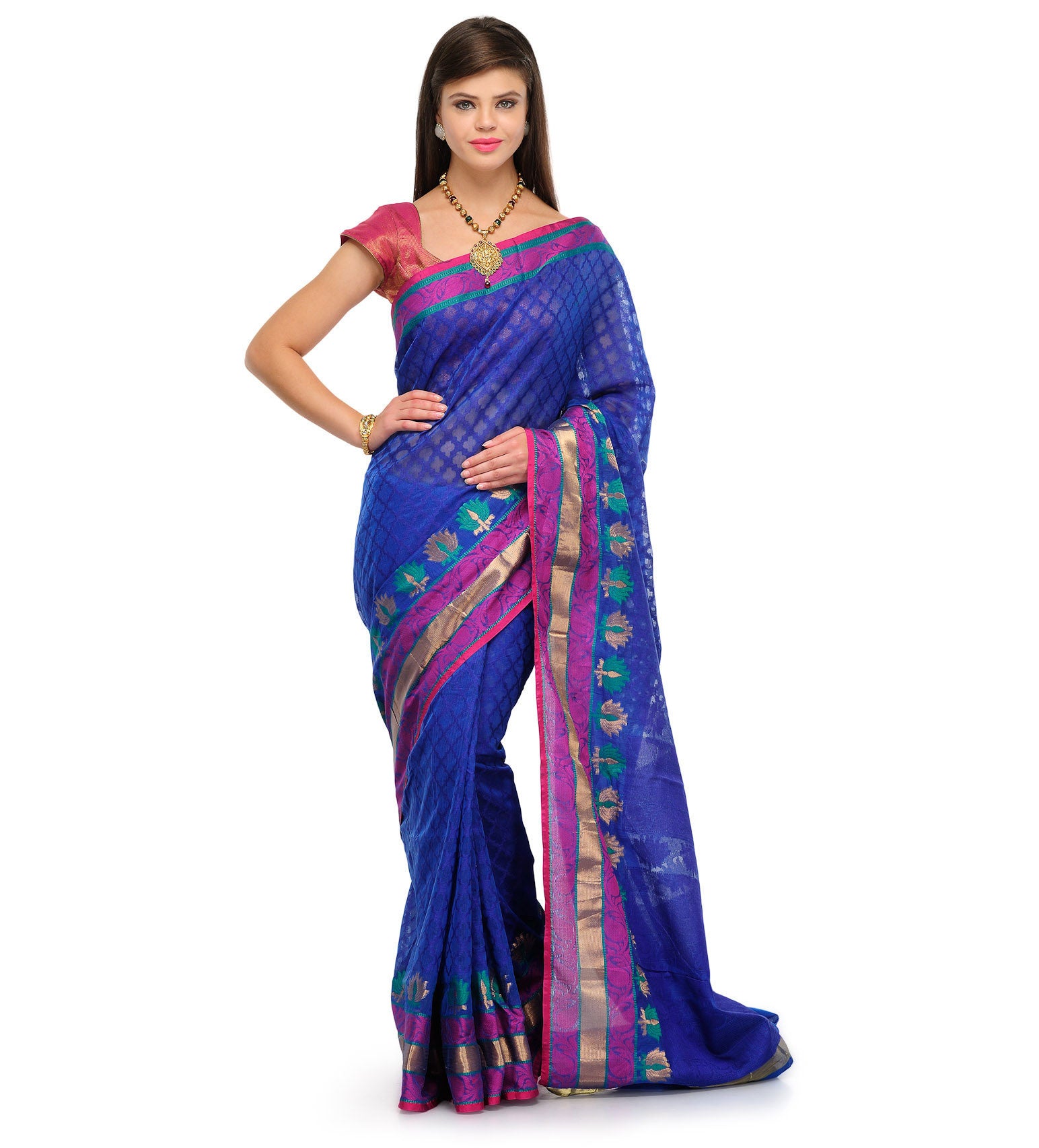 Navy Blue Supernet Banarasi Saree