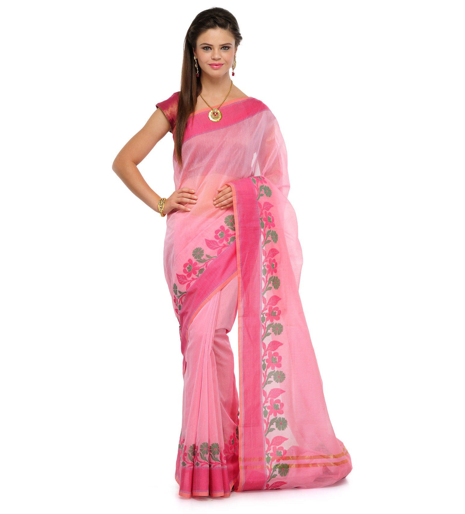 Pink Supernet Banarasi Saree