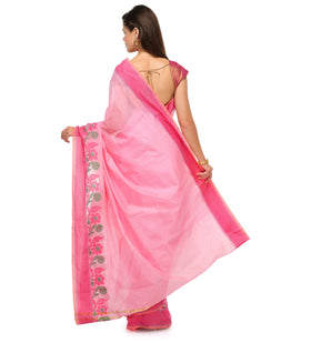 Pink Supernet Banarasi Saree