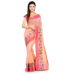 Peach Supernet Banarasi Saree