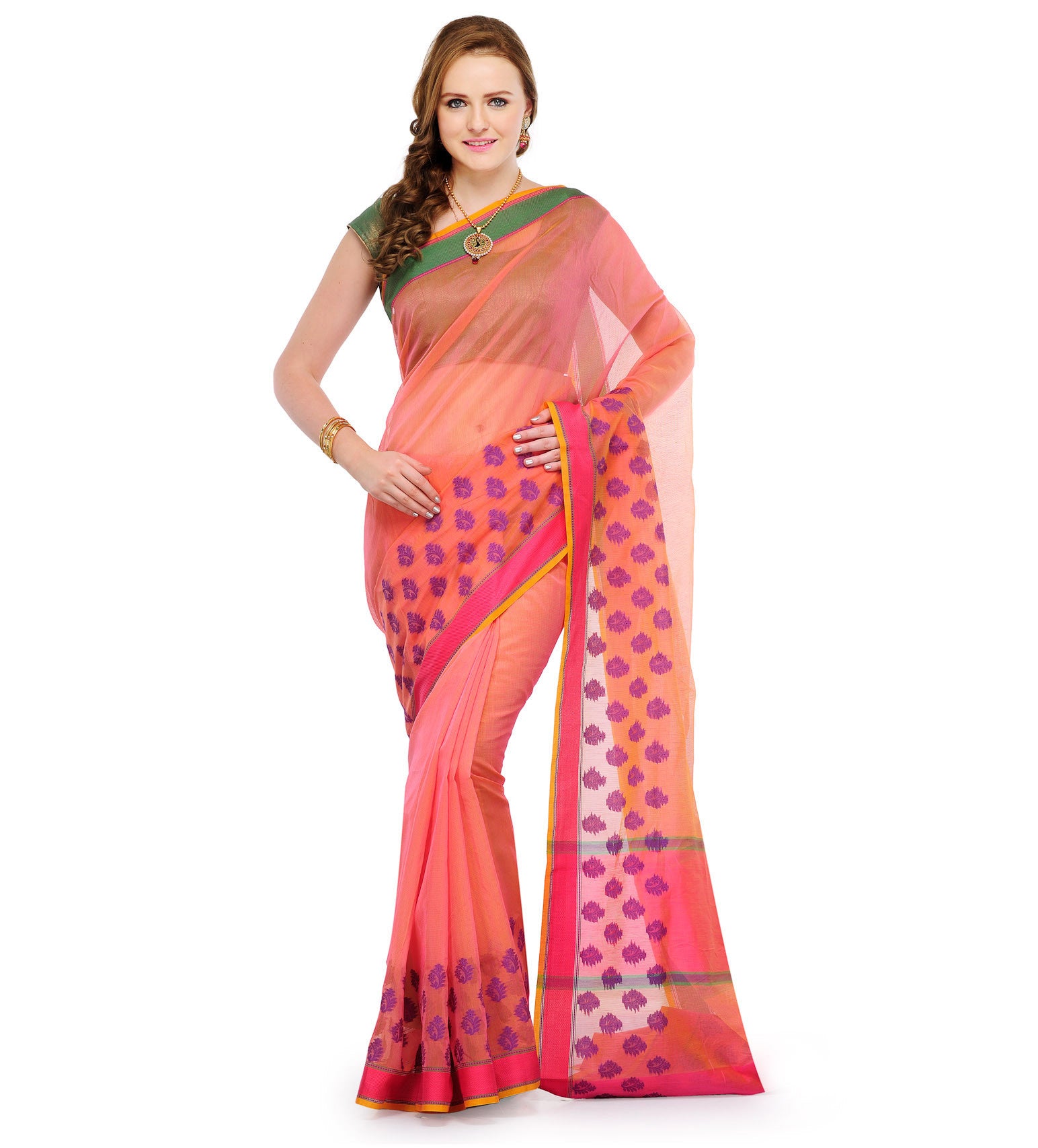 Peach Supernet Banarasi Saree