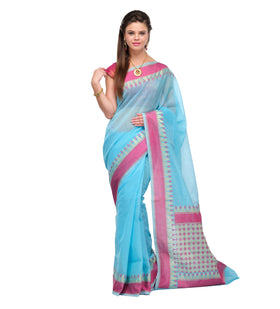 Sky Blue Supernet Banarasi Saree