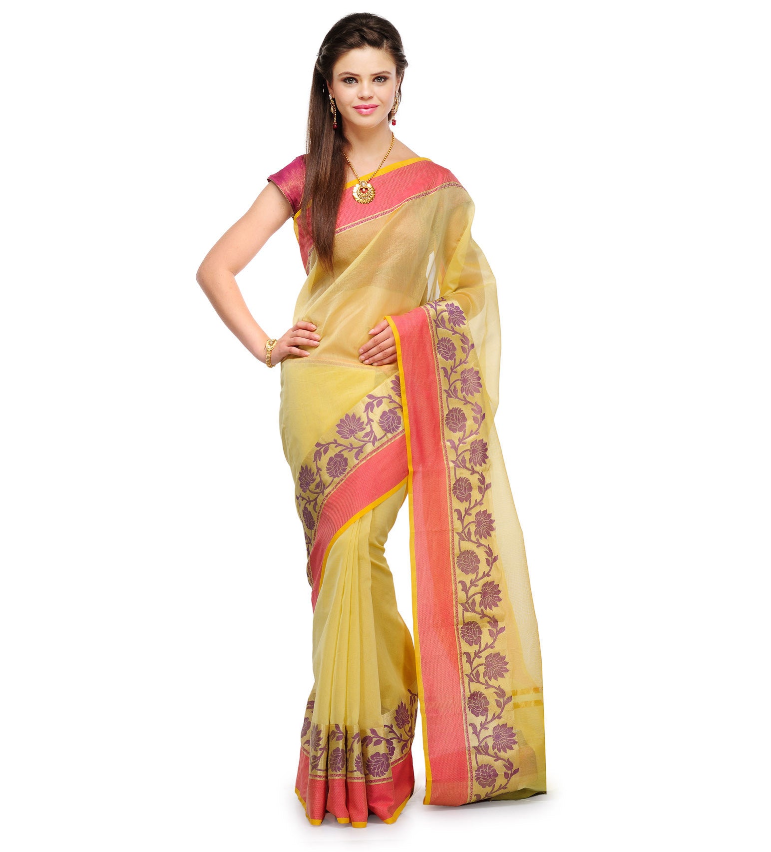 Mustard Supernet Banarasi Saree