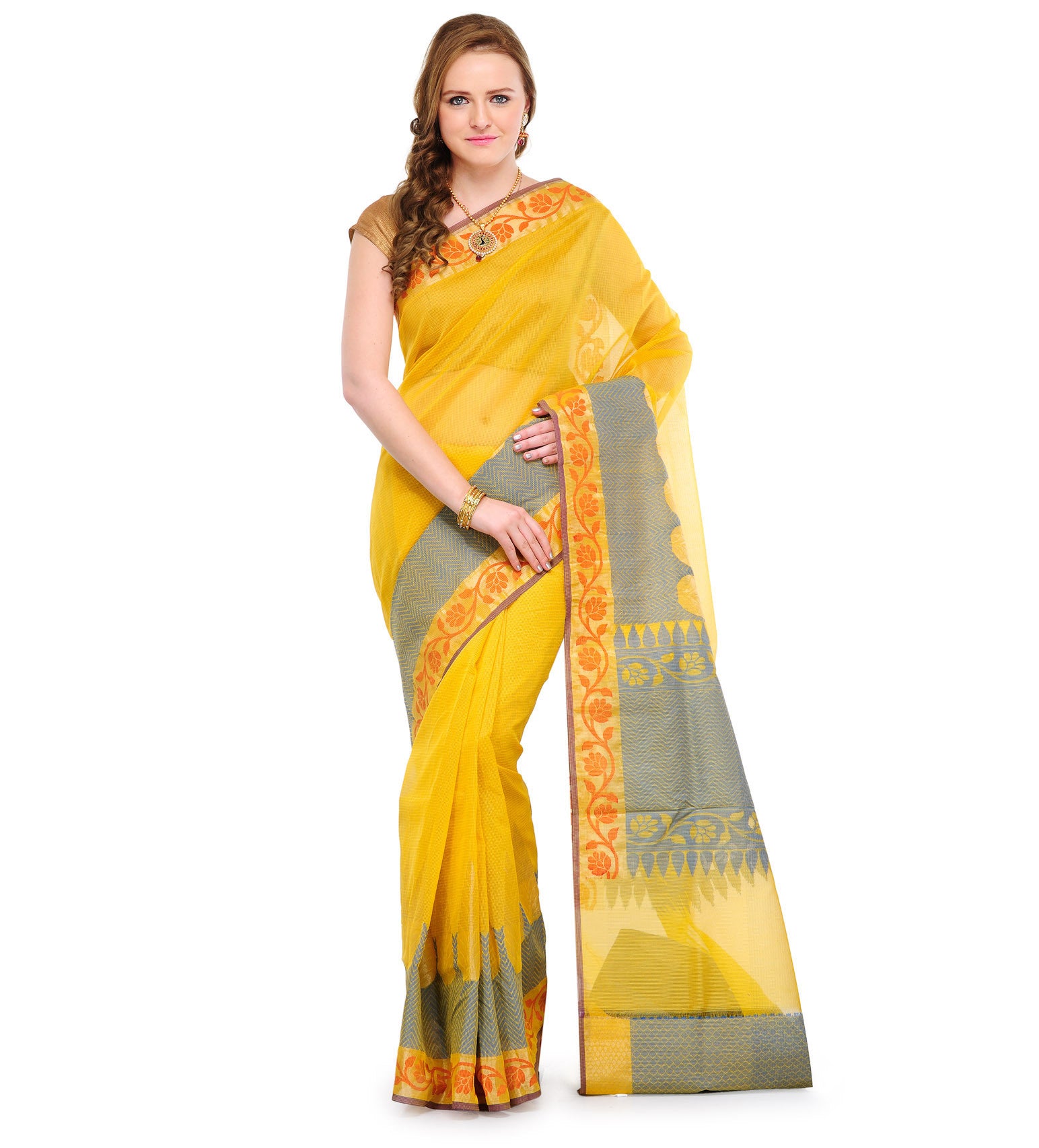 Mustard Supernet Banarasi Saree