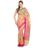 Peach Kota Cotton Banarasi Saree