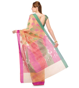 Peach Kota Cotton Banarasi Saree