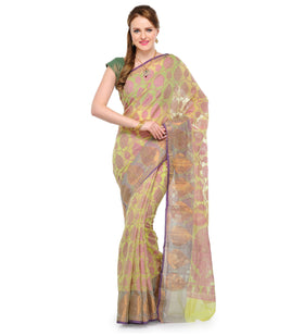 Olive Kota Cotton Banarasi Saree