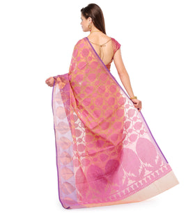 Peach Kota Cotton Banarasi Saree