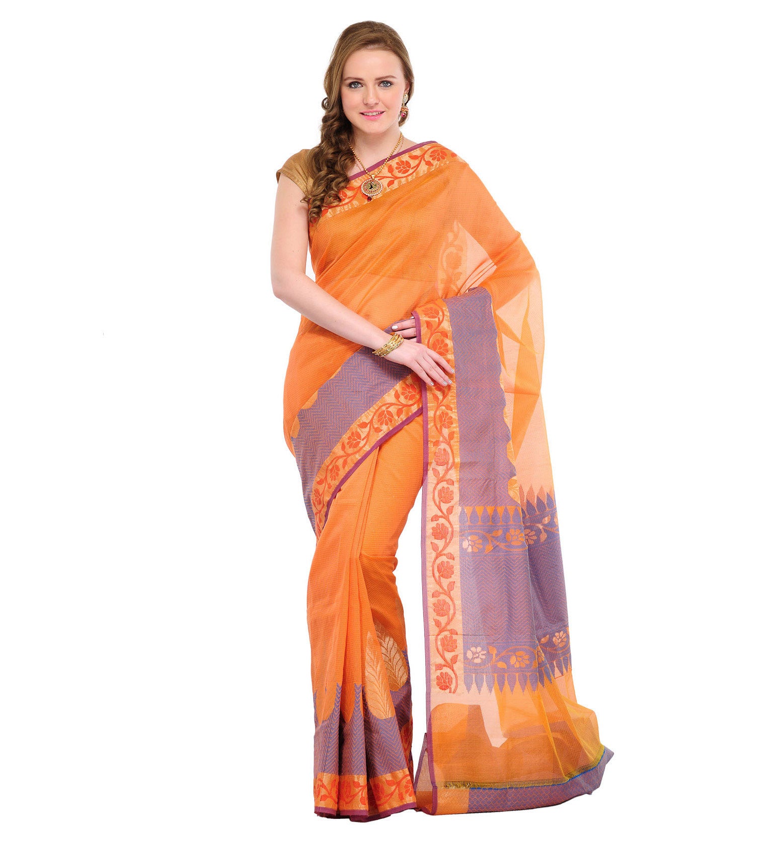 Orange Supernet Banarasi Saree