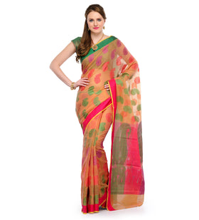 Light Peach Kota Cotton Banarasi Saree