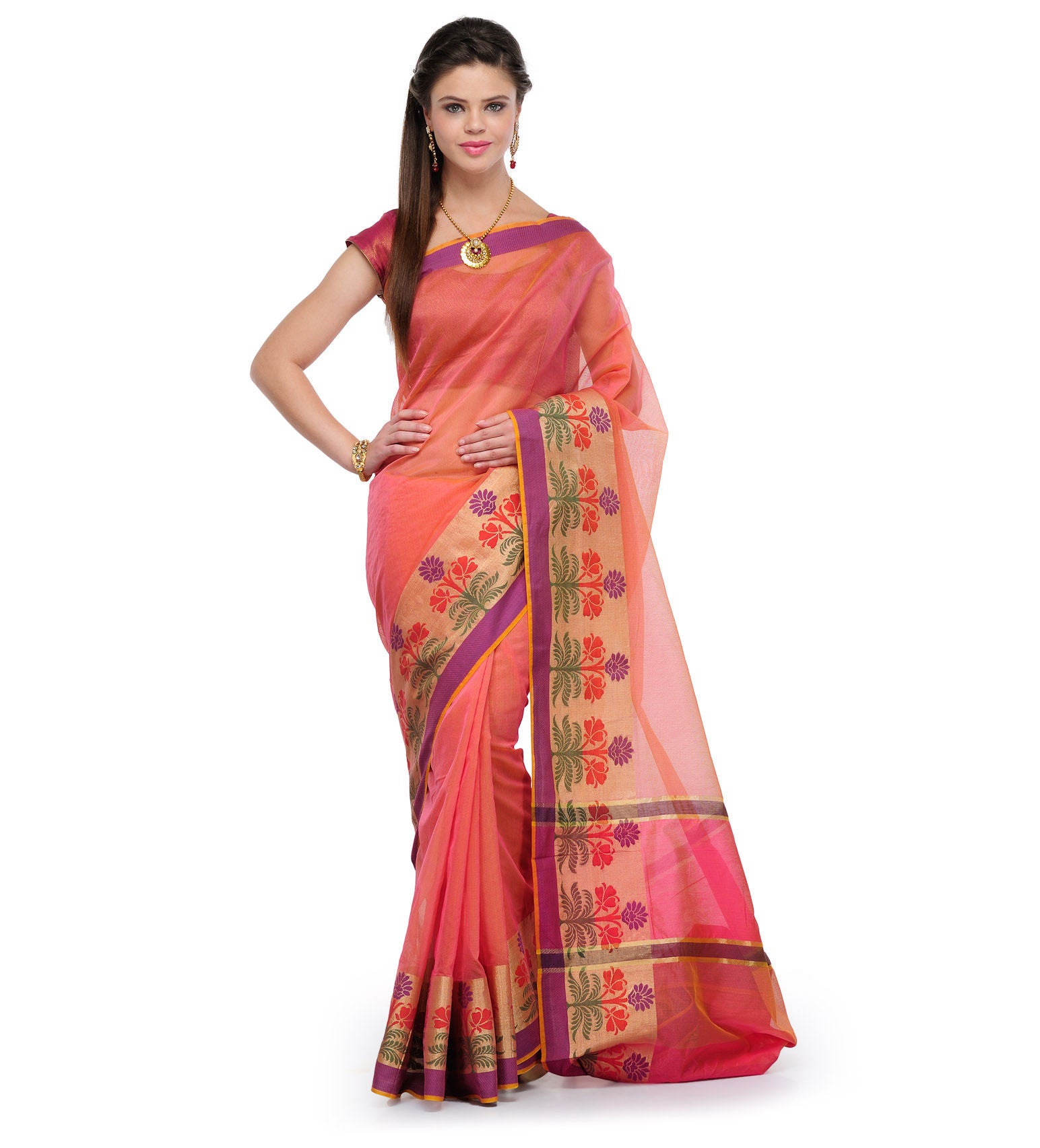 Pink Supernet Banarasi Saree