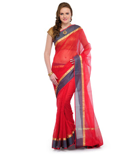 Maroon Kota Cotton Banarasi Saree