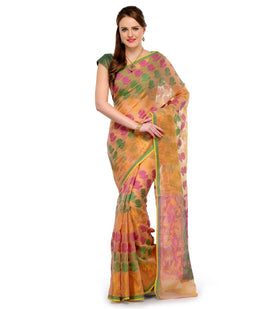 Light Peach Kota Cotton Banarasi Saree