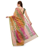 Light Peach Kota Cotton Banarasi Saree