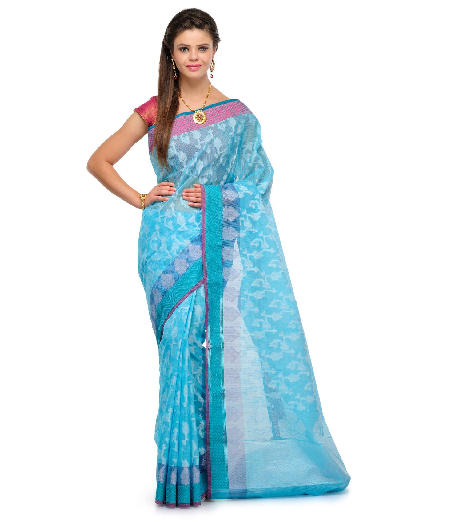 Sky Blue Supernet Banarasi Saree