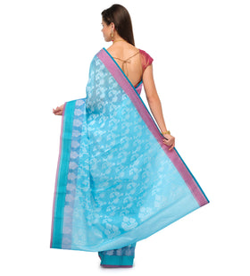 Sky Blue Supernet Banarasi Saree