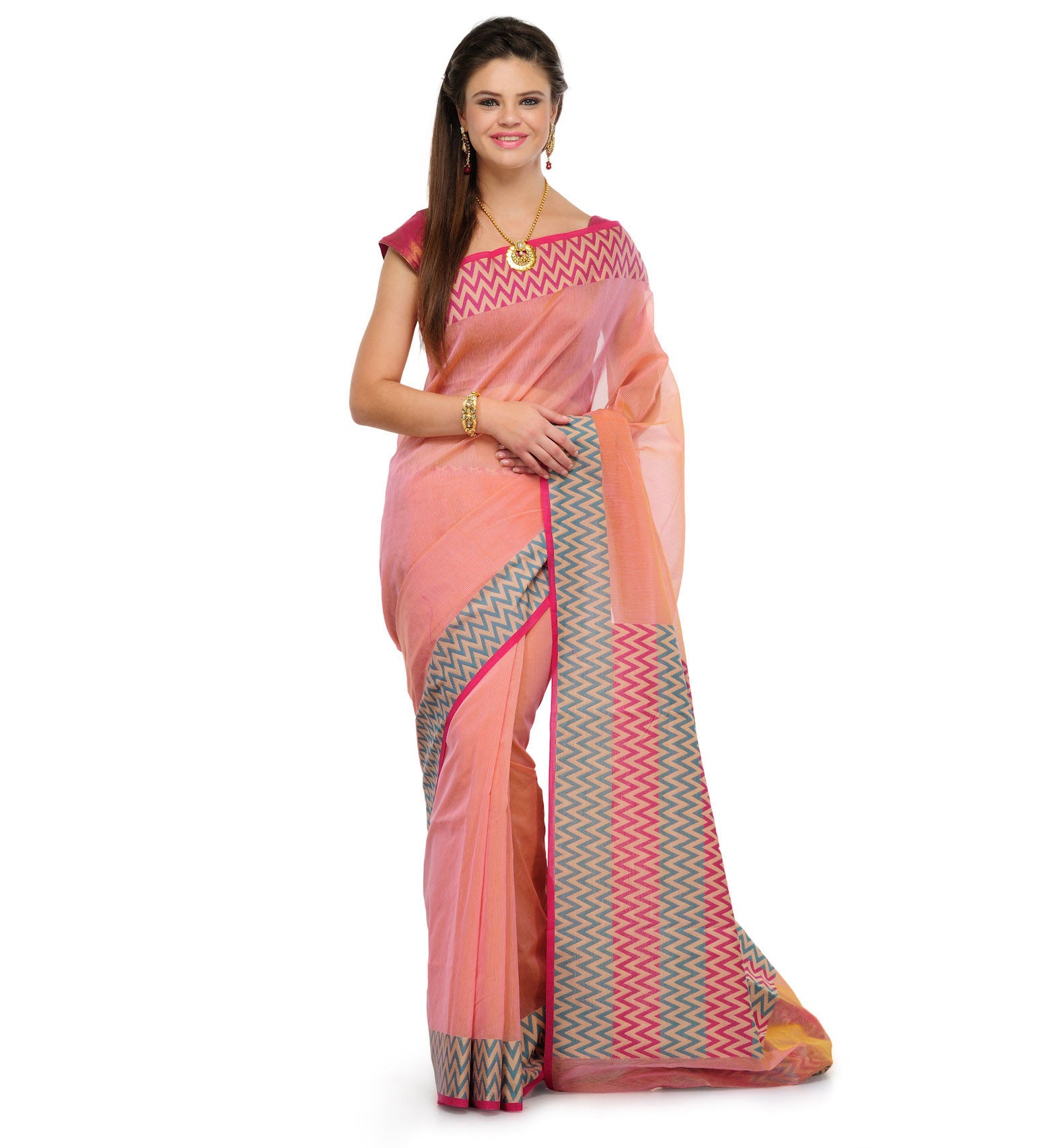 Peach Supernet Banarasi Saree