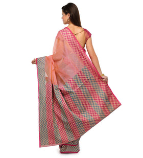 Peach Supernet Banarasi Saree