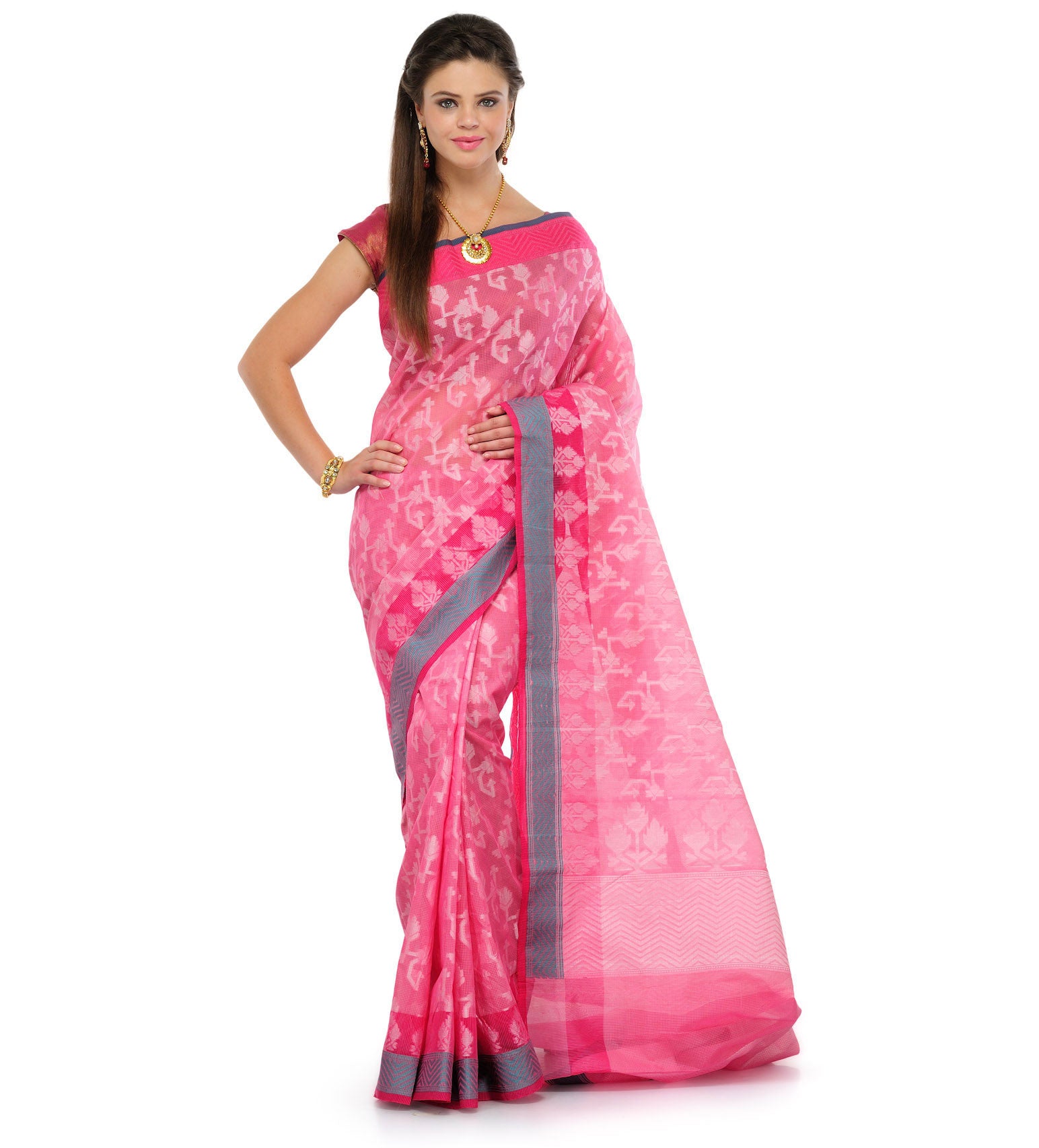 Pink Supernet Banarasi Saree