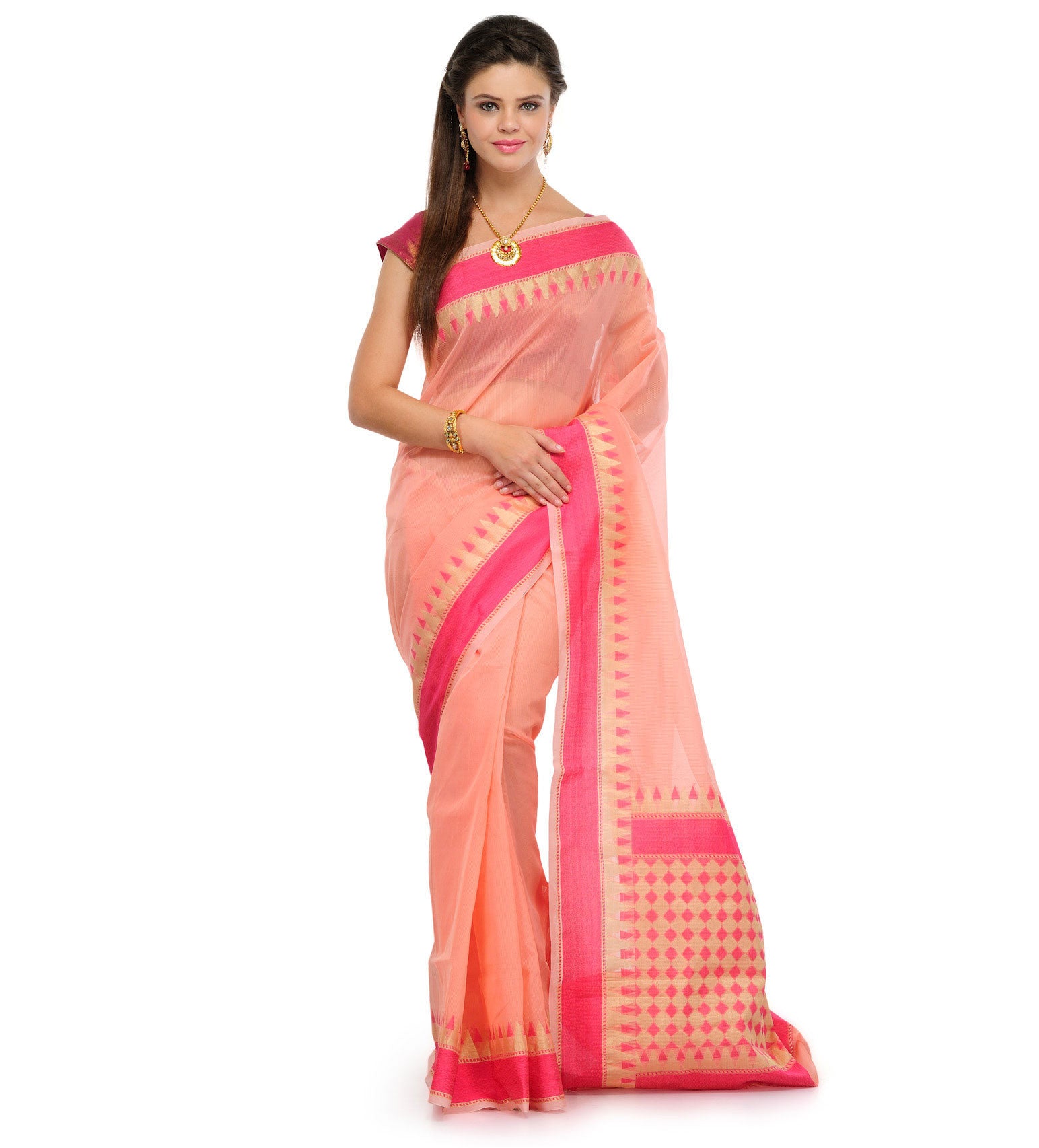 Peach Supernet Banarasi Saree