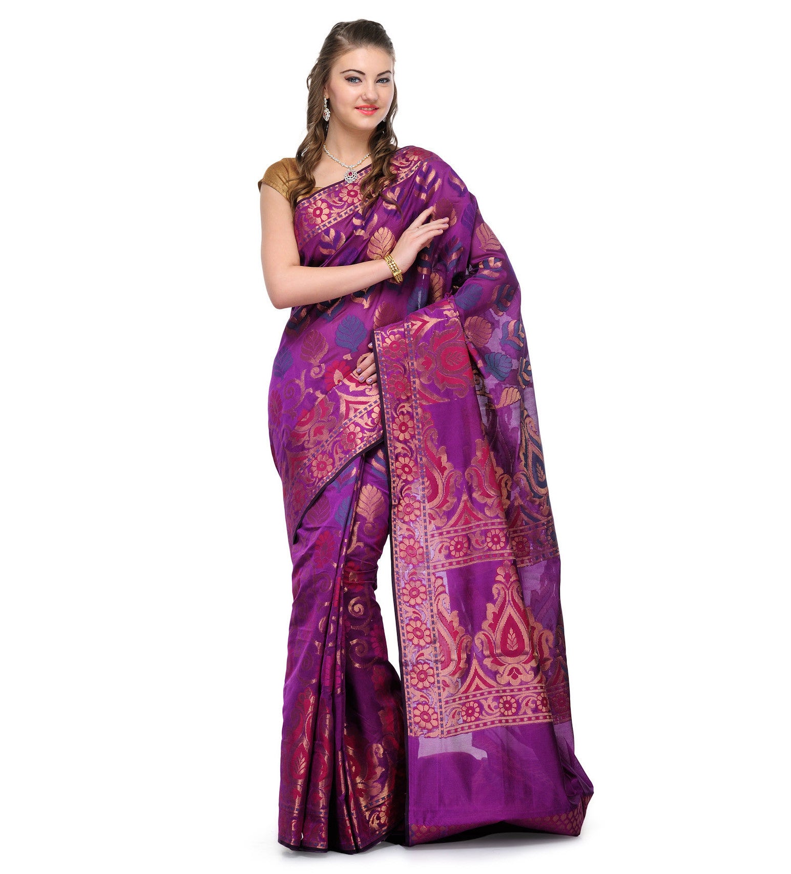 Violet Chanderi Cotton Banarasi Saree