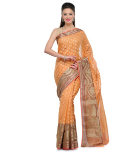 Peach Supernet Banarasi Saree