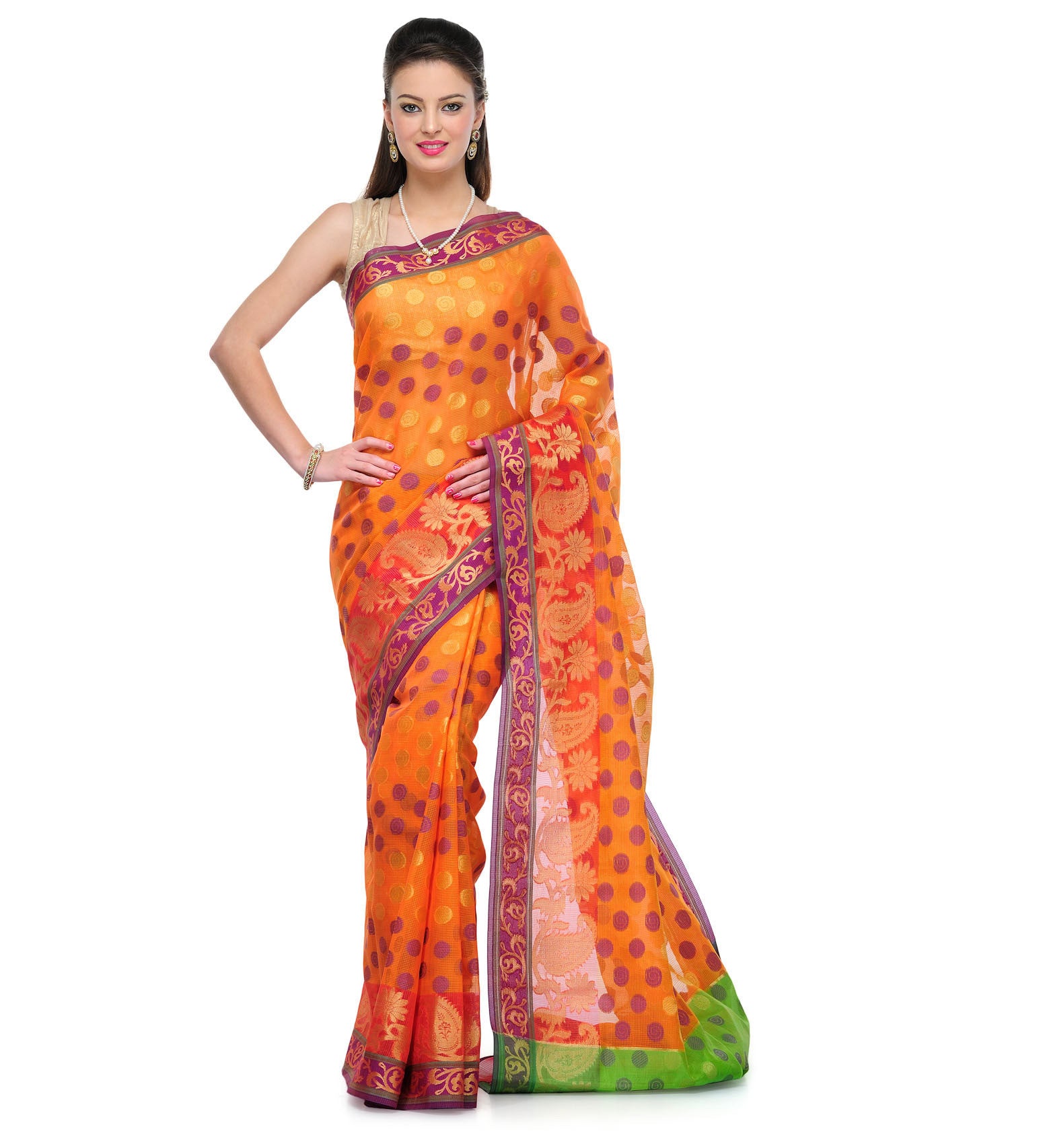 Orange Supernet Banarasi Saree