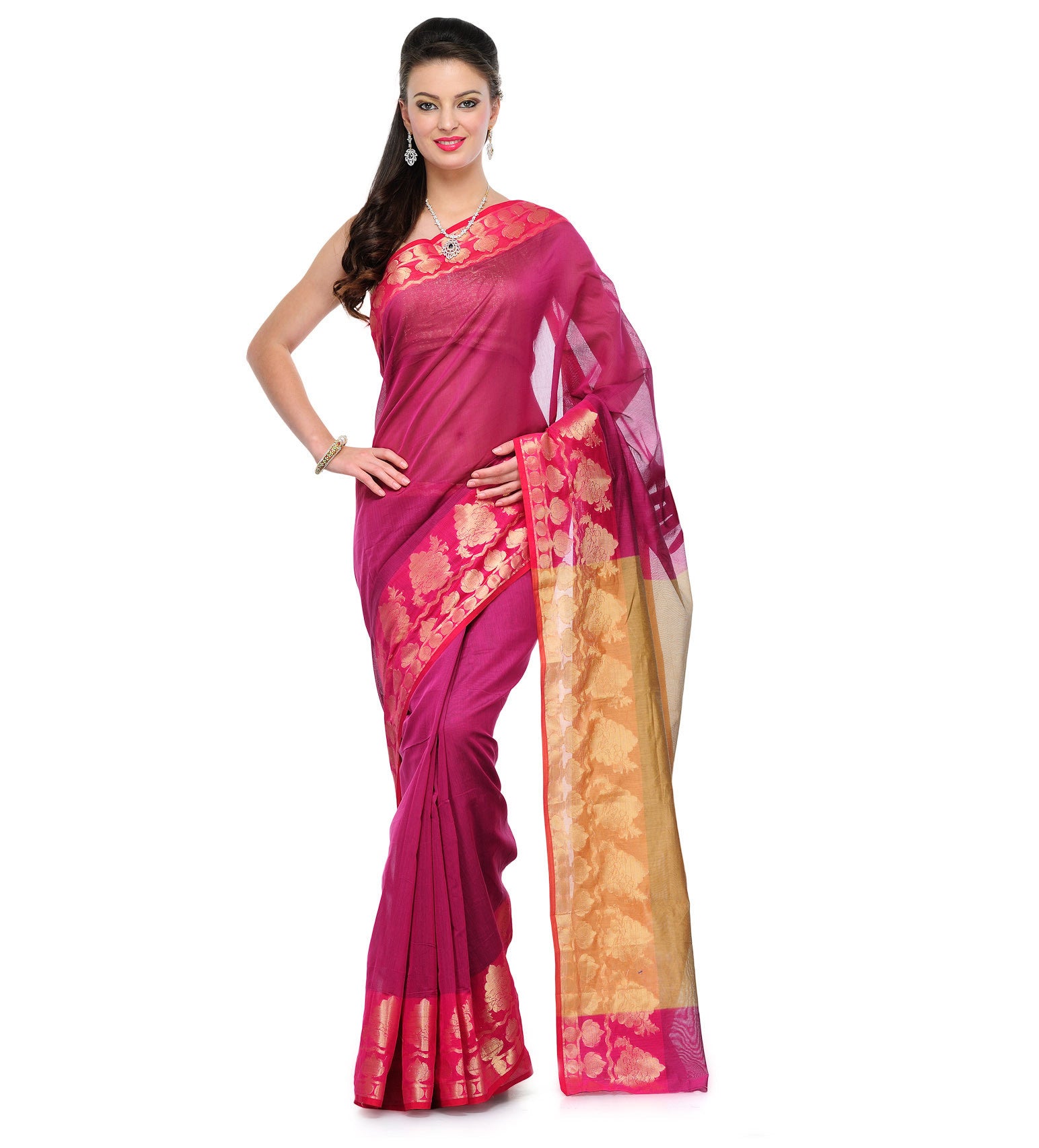 Magenta Chanderi Cotton Banarasi Saree