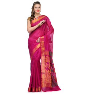 Magenta Chanderi Cotton Banarasi Saree