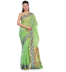 Green Supernet Banarasi Saree