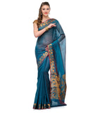 Azural Blue Chanderi Cotton Banarasi Saree