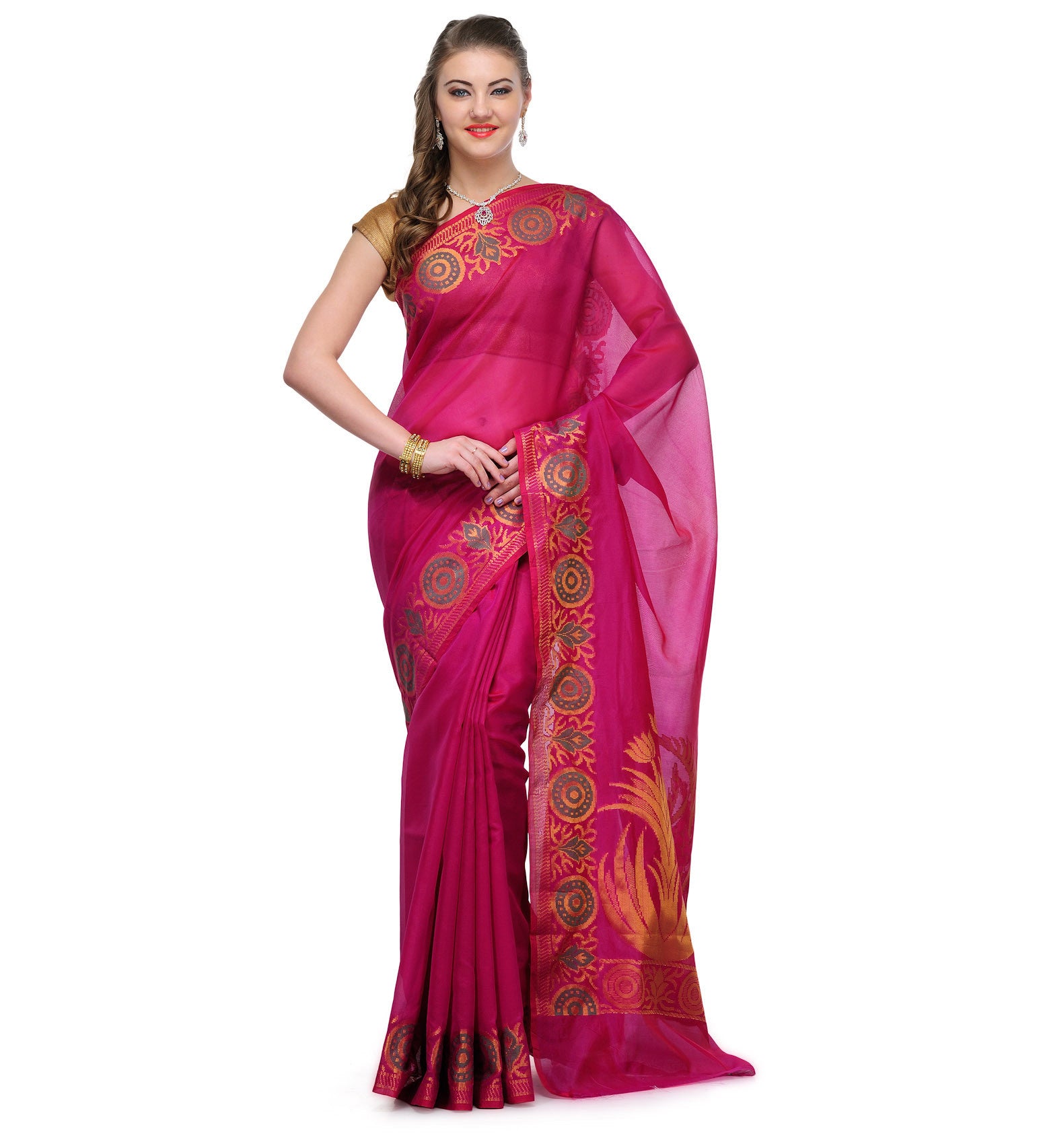 Magenta Chanderi Cotton Banarasi Saree