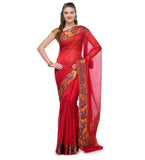 Red Green Chanderi Cotton Banarasi Saree