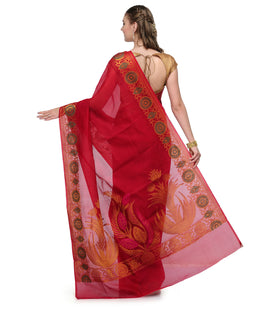 Red Chanderi Cotton Banarasi Saree