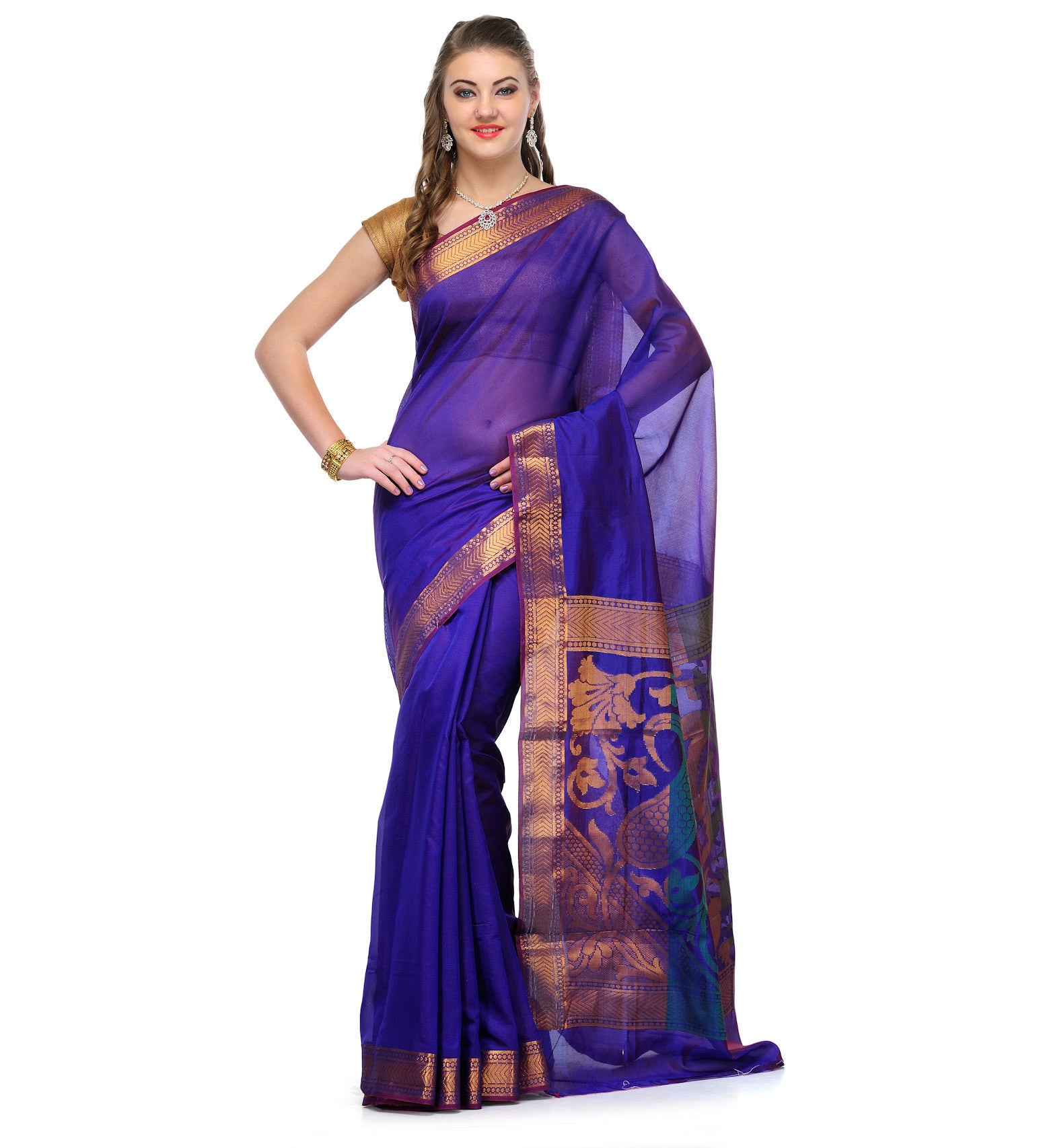 Royal Blue Chanderi Cotton Banarasi Saree