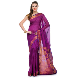 Purple Chanderi Cotton Banarasi Saree