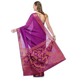 Purple Chanderi Cotton Banarasi Saree