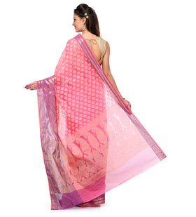 Pink Supernet Banarasi Saree