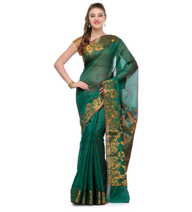 Green Chanderi Cotton Banarasi Saree