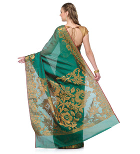 Green Chanderi Cotton Banarasi Saree