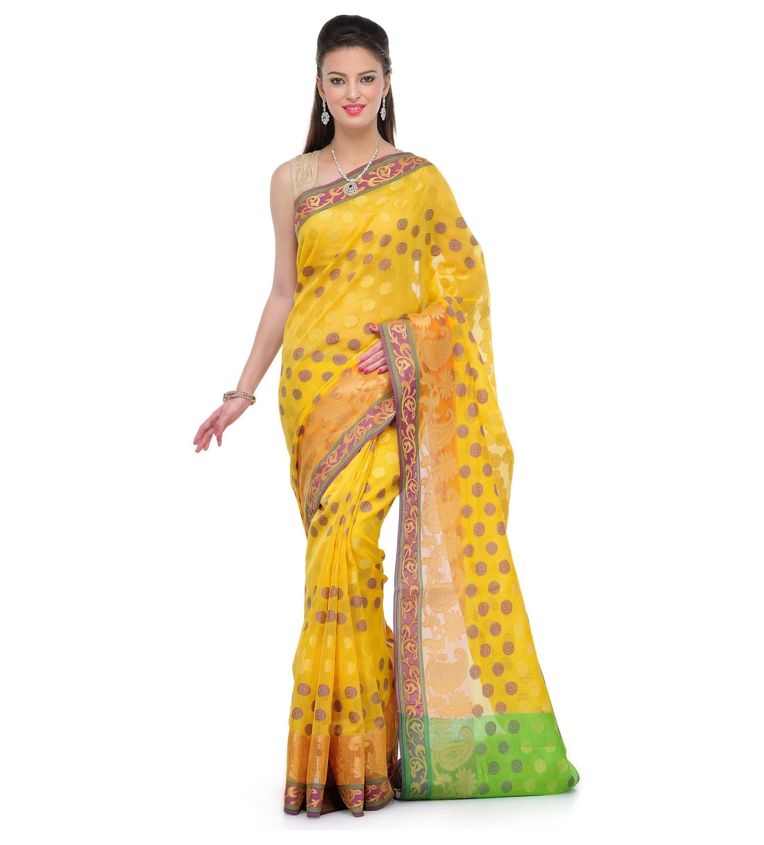 Yellow Supernet Banarasi Saree