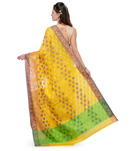 Yellow Supernet Banarasi Saree