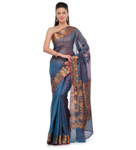 Azural Blue Chanderi Cotton Banarasi Saree