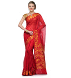 Red Chanderi Cotton Banarasi Saree