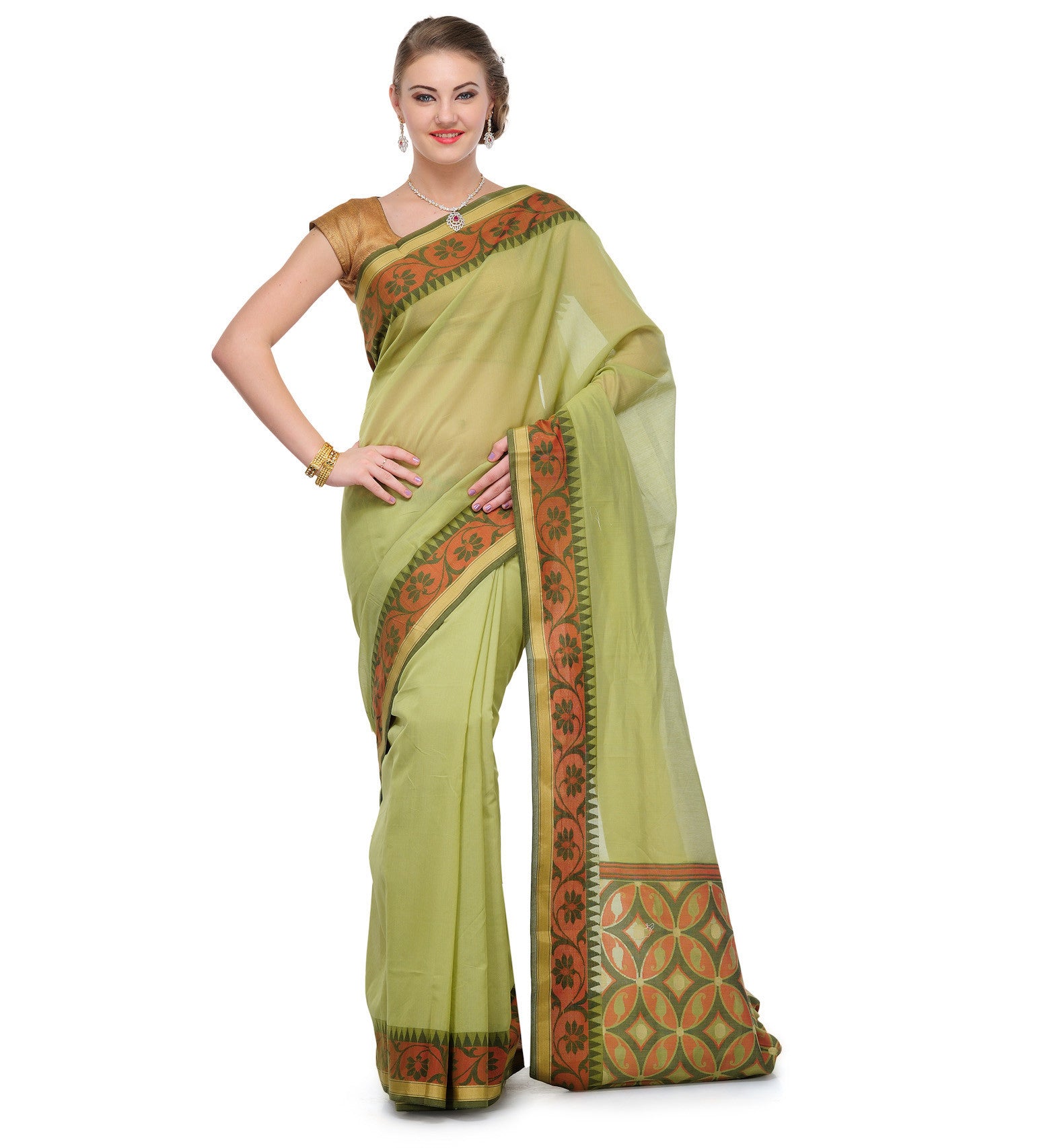 Olive Chanderi Cotton Banarasi Saree